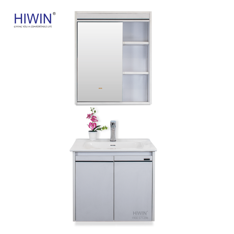 Tủ gương lavabo thiết kế tối giản, màu trắng hiện đại, tích hợp đèn LED và ngăn kéo tiện lợi cho phòng tắm nhỏ.